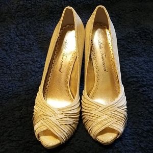 Lulu Townsend Gold Sparkle Peep Toe Heels